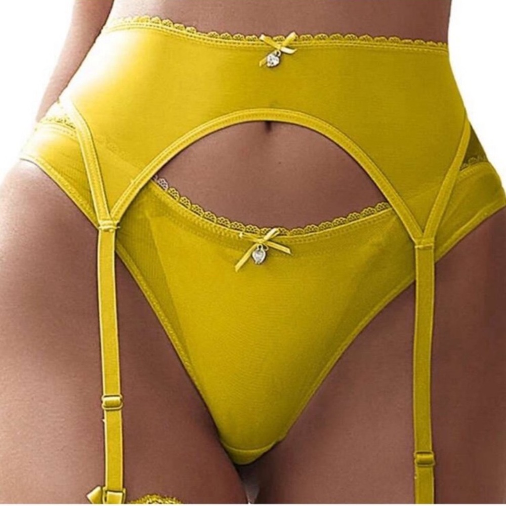 Yellow Lace Trim Garter Belt - Women's Intimates